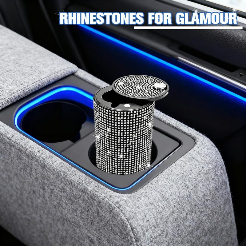 FALVFUN Bling Car Ashtray, Rhinestones Smokeless Smell Proof Vehicle Cup Holder Ash Tray with Lid, Sparkling Diamond Portable Automotive Interior Ashtray, Universal for SUV RV Truck (White) - Image 5